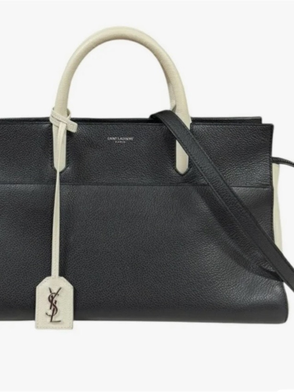Saint Laurent Black and Cream Leather Tote with YSL Tag